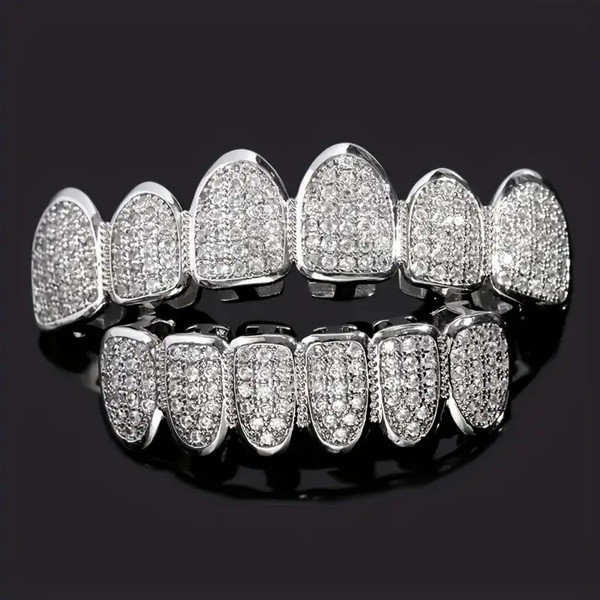 Copper Zircon Micro-Set ชุบทองแท้ Hip-Hop ฟัน grillz