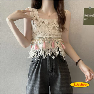 L.A Shop★สไตล์ใหม่★ เสื้อถักไหมพรม คาวาอี้น่ารัก สไตล์โบฮีเมี่ยน ปลายปล่อย สีพาสเทลคาวาอี้ "CX00827"
