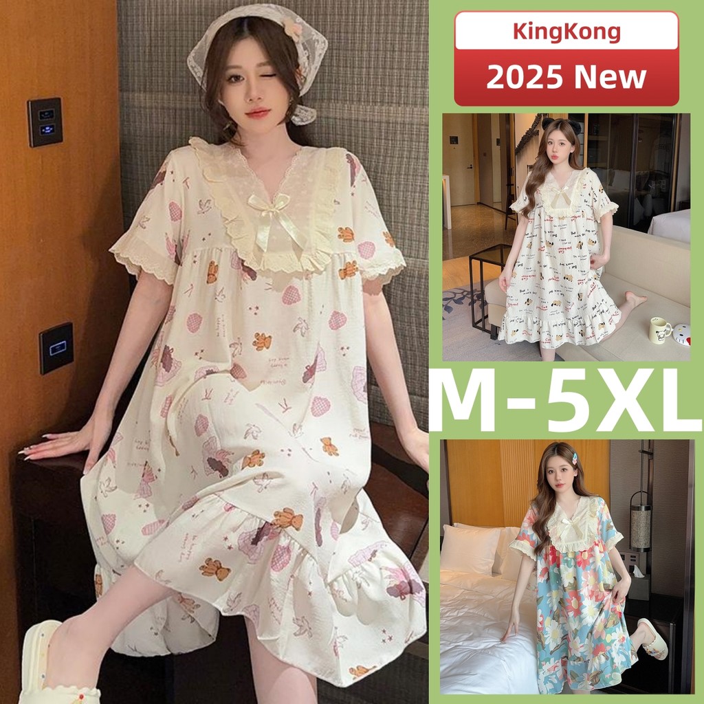 ชุดนอนผู้หญิง ผ้าฝ้ายแขนสั้น ขนาด M-5XL ฤดูร้อน ใส่สบาย