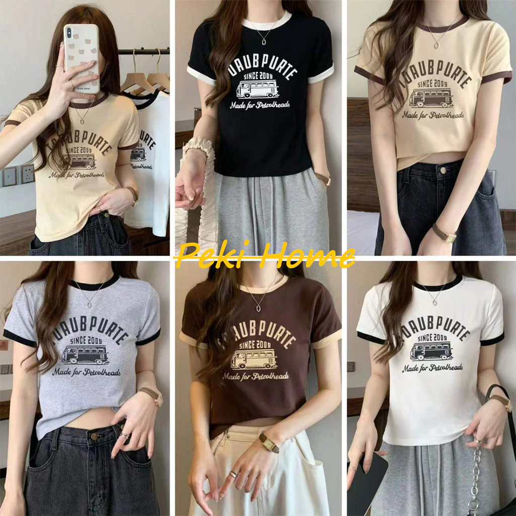 เสื้อยืดแขนสั้น ทรงพอดีตัว ลายตัวอักษร เก๋ สไตล์เกาหลี สไตล์มินิมอล