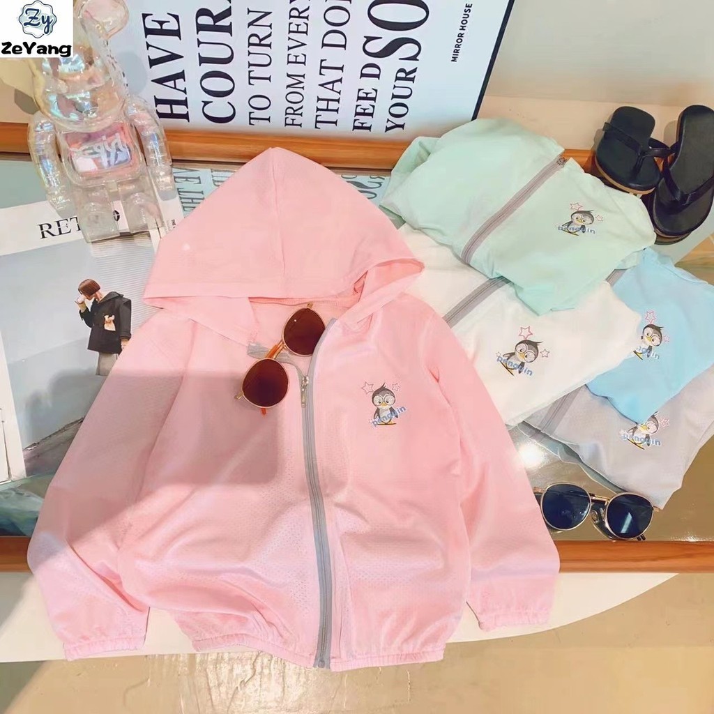[ZY] พร้อมส่ง เสื้อแจ็กเก็ตกันแดดลําลอง มีฮู้ด ผ้าเรยอน เข้ากับทุกการแต่งกาย สไตล์เกาหลี สําหรับเด็ก 80-150 ซม.