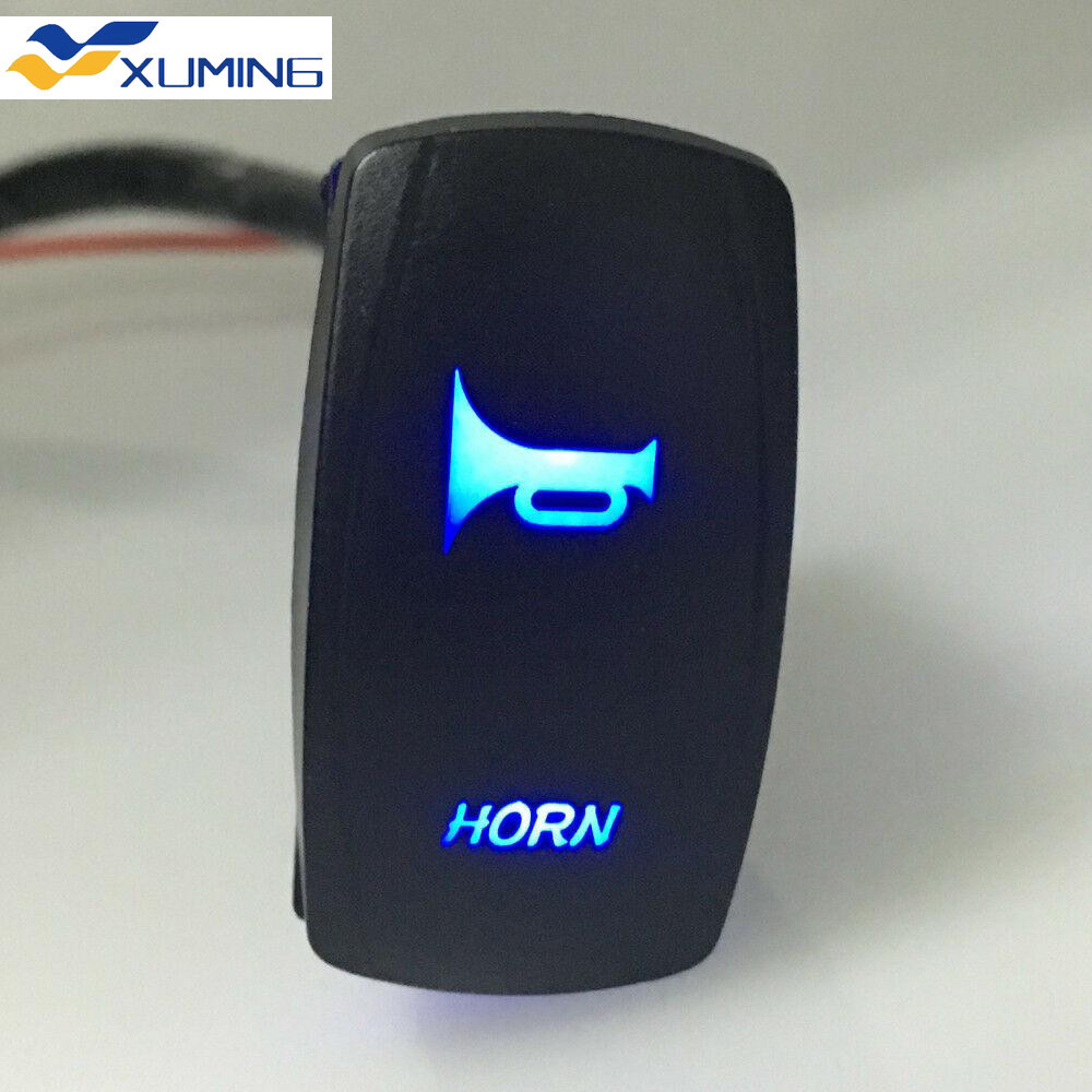 Xm- แตรกระดิ่งเปิดปิด ปุ่มกดลําโพง 12V LED สีฟ้า สําหรับรถยนต์ เรือ