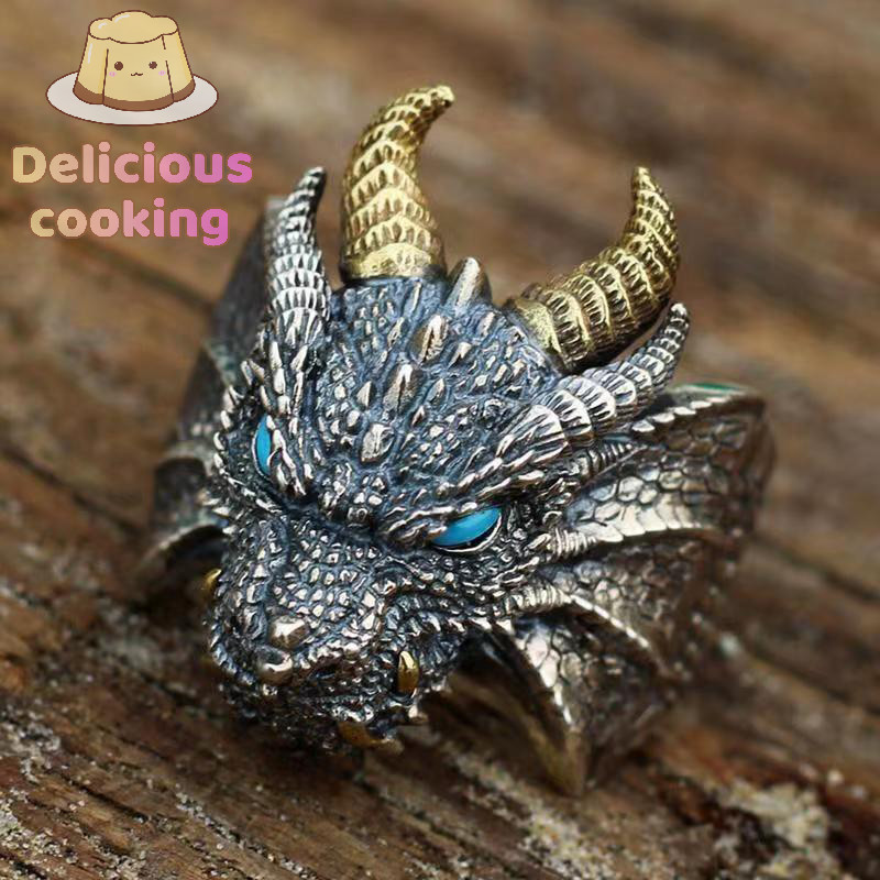 [Delicious Cooking] แหวนแฟชั่น รูปมังกร สไตล์พังก์วินเทจ เรโทร ปรับได้ สําหรับผู้ชาย [ใหม่]