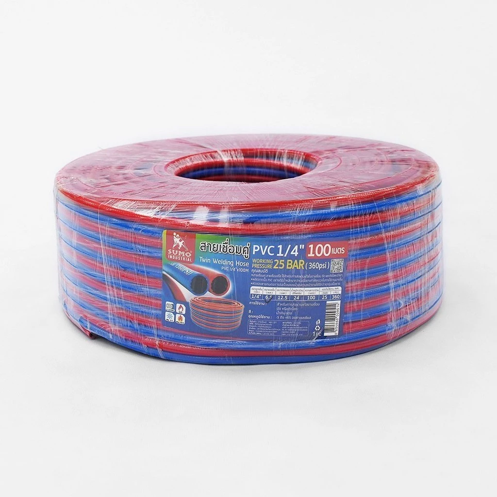 ***ยกม้วน 100เมตร*** สายลมคู่ สายลมคู่แก๊ส สามเชื่อมคู่ SUMO 1/4”x100M 1 ชั้น PVC (น้ำเงิน-แดง) OIL8448