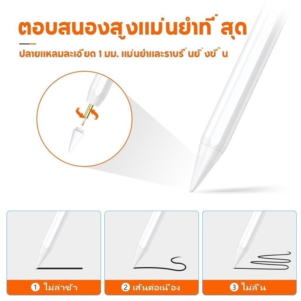 ปากกาไอแพด สำหรับ Air5 Air4 Air3 Pro12.9/11 gen10,9,8,7,6 9.7 ปากกาสไตลัส Stylus Pencil 2 ปากกาทัชสกรีน - รูปที่ 2