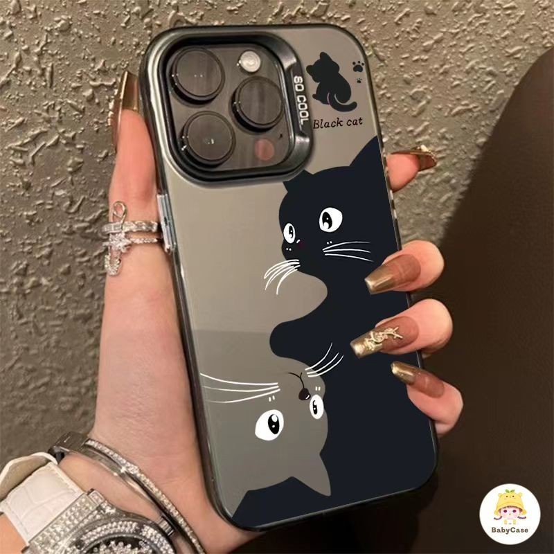 สร้างสรรค์การ์ตูนแมวดำน่ารักนุ่มสำหรับ iPhone 7Plus 15 11 13 12 14 Pro Max 15 7 14 8 Plus XR X XS Max