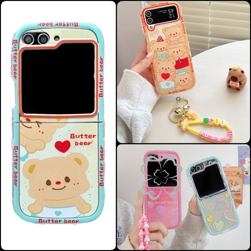 สร้อยข้อมือแฟชั่น เคสซิลิโคนอ่อนนุ่มใส Samsung Galaxy Z Flip 6 Z Flip 5 Z Flip 4/3 Casing with Strap Cartoon Bear Transparent กันกระแทก Samsung Flip4 Flip5 ฝาหลัง