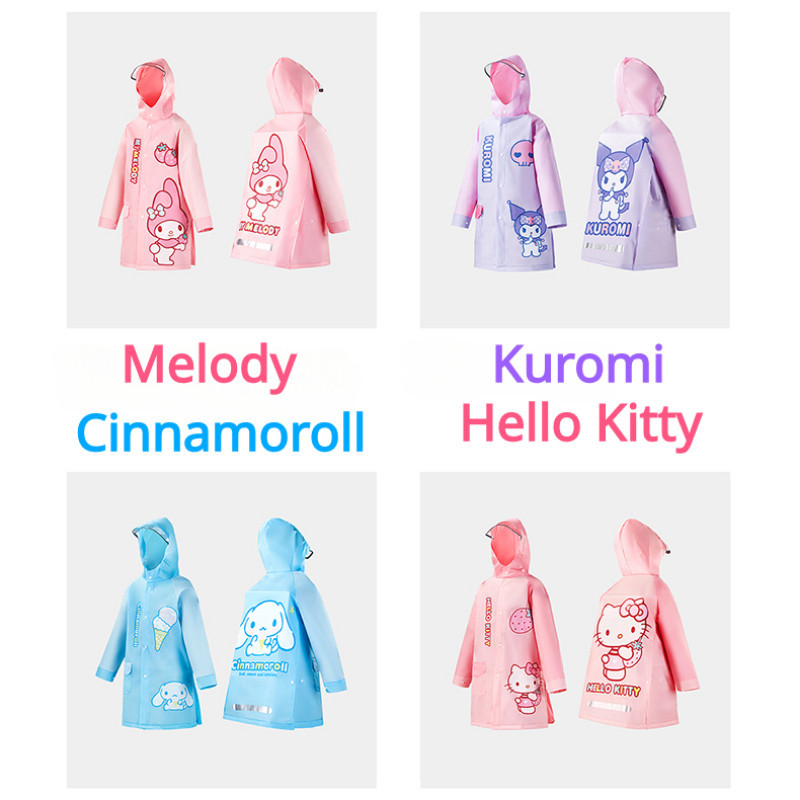 Cheerful Mario Kuromi&Melody&Hello Kitty&Cinnamoroll Rain Gear เด็กผู้หญิง ชมพู เสื้อกันฝนเด็กผู้หญิง วัสดุEVA กันน้ำ การ์ตูน ชุดกันฝนเด็กผู้หญิง