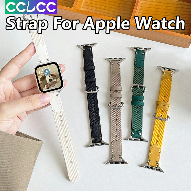 Cclcc Creative ผ ้ าใบสายหนังสําหรับ Apple Watch Ultra SE 2 Series 9/7/6/5/4/3/1,Smart นาฬิกาทอไนลอนหนัง Casual Band สําหรับ iWatch 49 มม.45 มม.41 มม.44 มม.40 มม.38 มม.42 มม