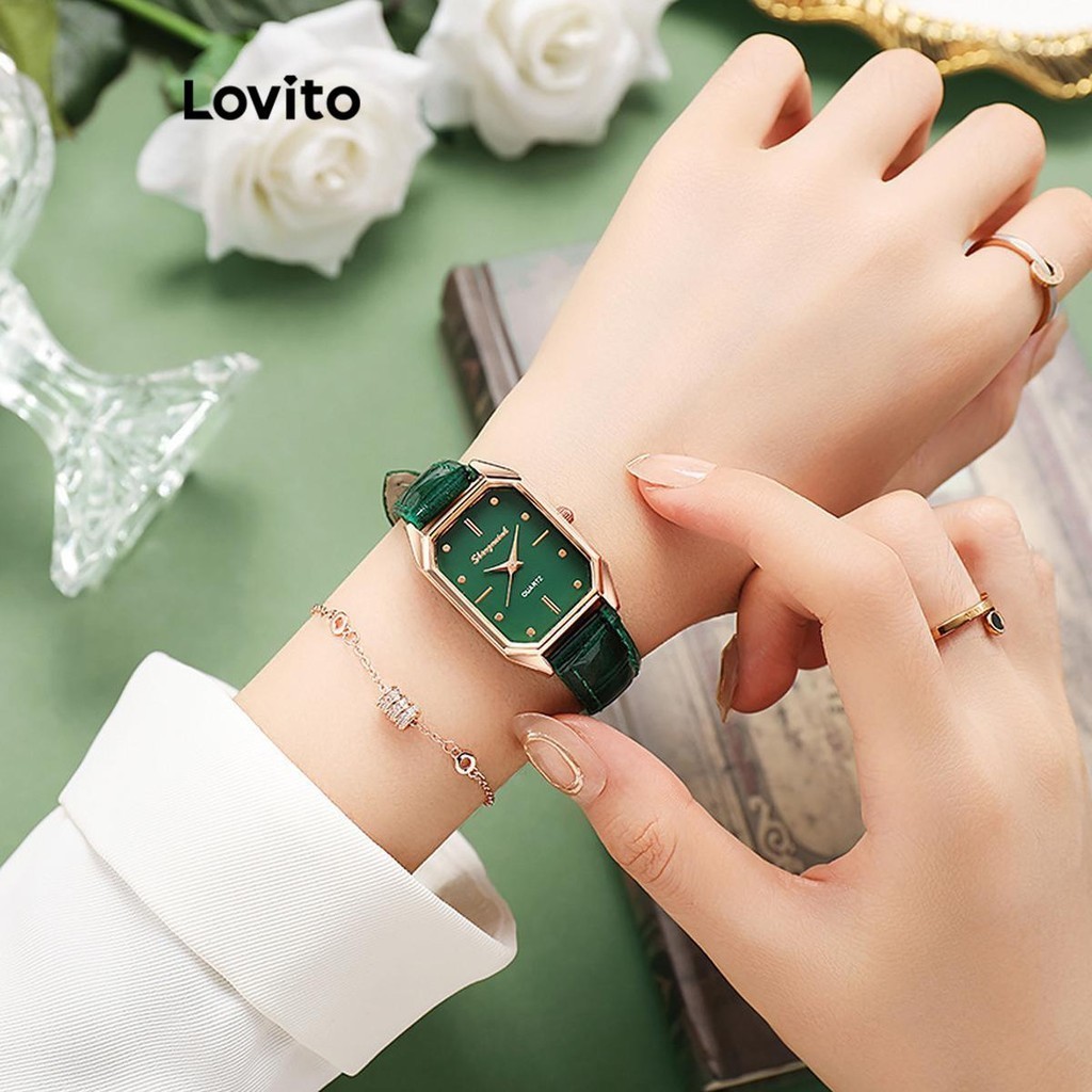 Lovito นาฬิกาข้อมือผู้หญิง แบบควอตซ์ กันน้ำ สีเรียบ สไตล์หรูหรา LFA27343