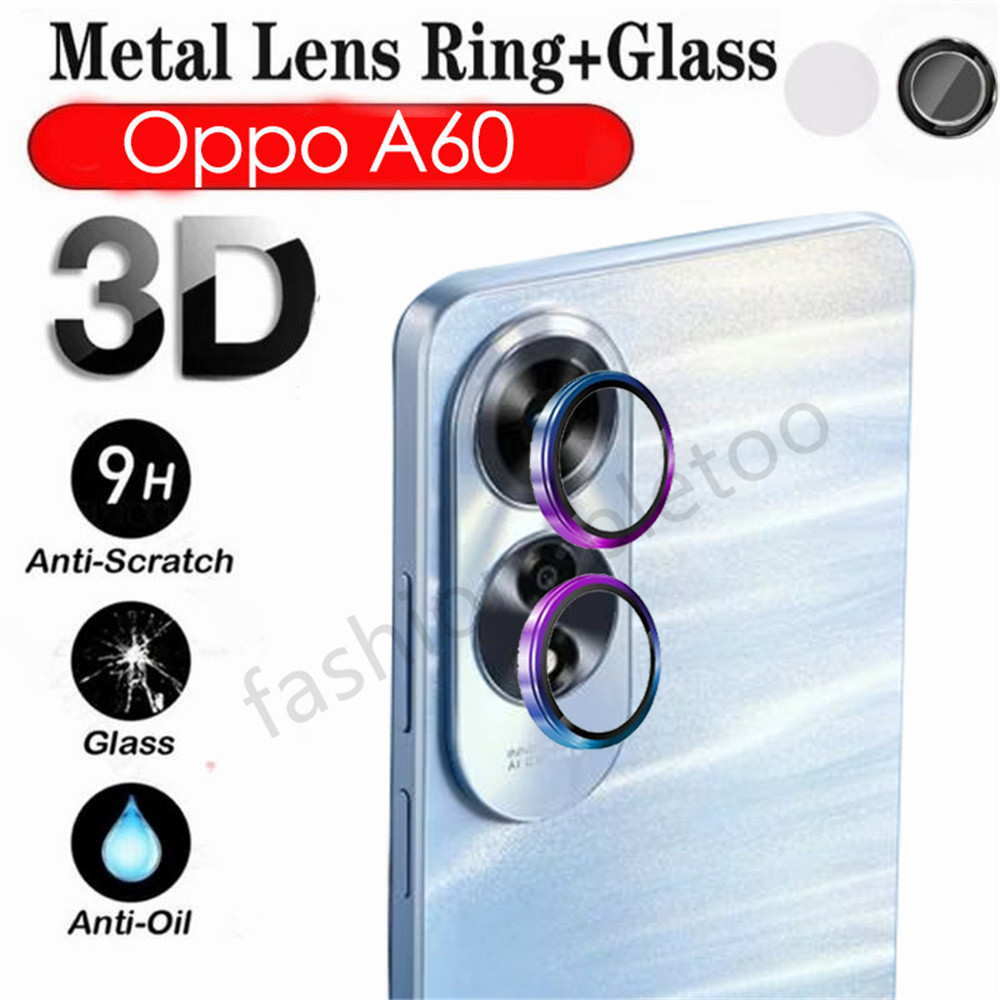 แหวนโลหะกล ้ องเลนส ์ ฟิล ์ มป ้ องกันสําหรับOppo A60 A 60 OppoA60 CPH2631 กระจกนิรภัยเต ็ มฝาครอบป ้ องกันฟิล ์ ม
