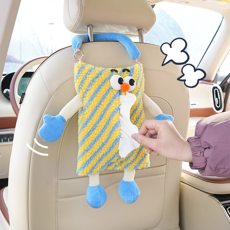 Car Tissue Box Cartoon Plush Car Seat Back Hanging Tissue Box Little Monster Dopamine Car Tissue Box Car tissue storage bag Cute car interior Jab7
