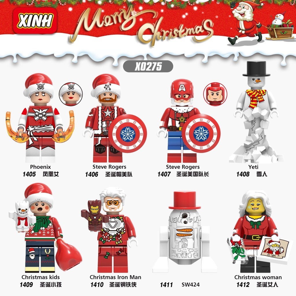 ใช ้ งานร ่ วมกับ Lego Building Blocks Minifigures Marvel Santa Claus คริสต ์ มาสกัปตันอเมริกาการศึกษาแทรกของเล ่ นเด ็ กผู ้ หญิง SWEA