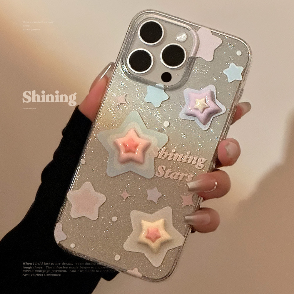 3d สีดาวประกายสีชมพูโปร ่ งใสนุ ่ มสําหรับiPhone 11 12 13 14 15 Pro Maxปลอกฝาครอบป ้ องกันการตก