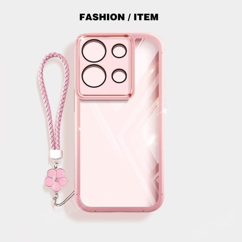 ปลอกสําหรับ Xiaomi Redmi หมายเหตุ 13 Pro 4G 5G หมายเหตุ 13 Pro Plus หมายเหตุ 13 Pro + Poco M6 Pro 4G โปร่งใสกล้องเลนส์ป้องกันซิลิโคนนุ่มชุบกรณีดอกไม้เชือกเส้นเล็กฝาครอบ
