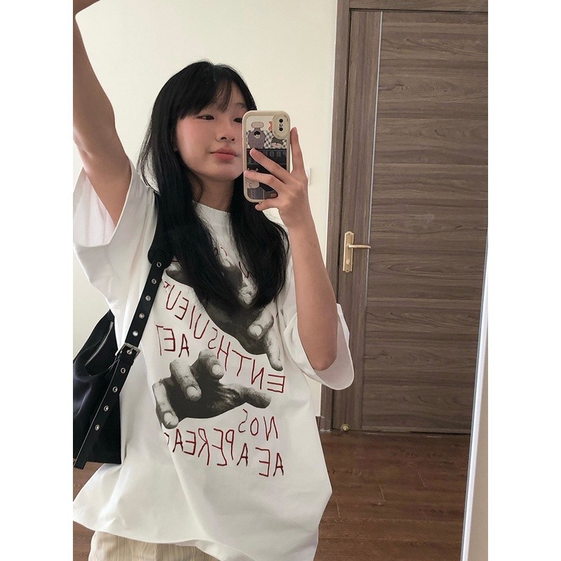 （จัดส่งตลอด 24 ชั่วโมง）Angle Official oversize เสื้อยืดลําลอง แขนสั้น คอกลม พิมพ์ลายตู้เสื้อผ้า สไตล์เกาหลี สําหรับนักเ