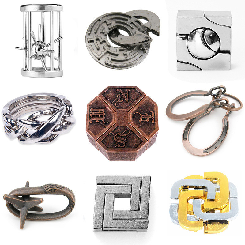 Nine Chain Intelligence Luban ล็อค Magic Alloy ปริศนาของเล่นคุณภาพสูงปริศนาของเล่นโลหะผสมสังกะสีปลดล็อค Kongming ล็อค