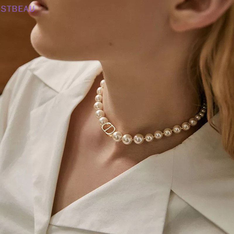 [cxSTBEAU] แฟชั่น Bohemian Letter CD Pearl Choker สร้อยคอ Punk สร้อยคอสําหรับเครื่องประดับผู้หญิงเคร