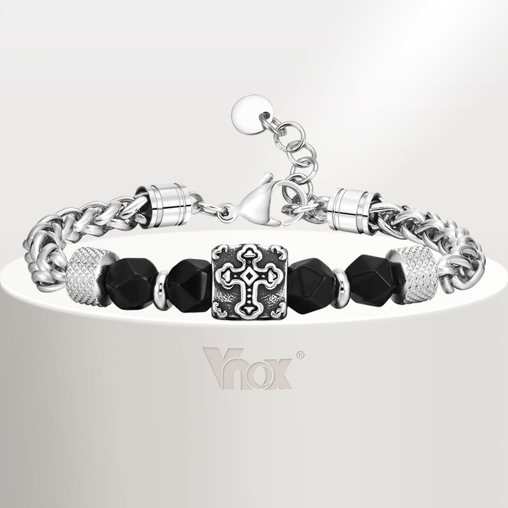 VNOX วีน็อกซ์ ข้ามสร้อยข้อมือลูกปัดสําหรับผู้ชายผู้หญิงแฟชั่นพรรคเครื่องประดับพังก์ฮิปฮอปกําไลข้อมือคู่จี้สร้อยข้อมือของ