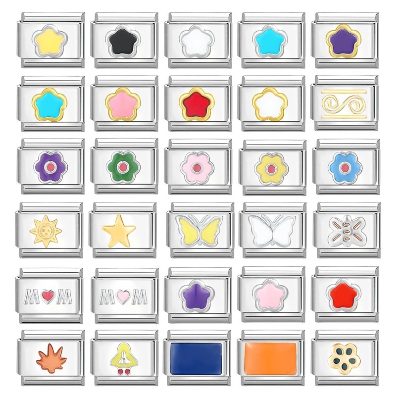 ดอกไม้ผีเสื้อ Star Charm Fit อิตาเลี่ยน Links 9 มม.สร้อยข้อมือสแตนเลสทําเครื่องประดับ Diy เครื่องประดับแฟชั่นอุปกรณ์เสริม Retro บุคลิกภาพโมดูลสร้อยข้อมืออุปกรณ์เสริม