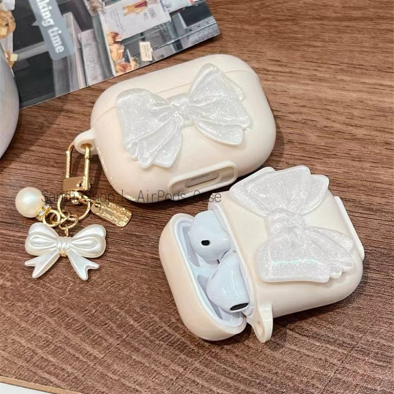 Simple Glitter Clear bow AirPods สําหรับ AirPods 4 1/2/3/Pro Pro2 กรณี AirPods 4 กรณี AirPods 3 TPU นุ่ม Apple ชุดหูฟังบลูทูธไร้สาย Anti drop AirPods 2Gen กรณี AirPods Pro2