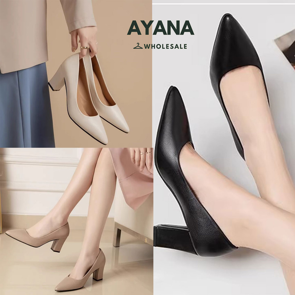 องเท้าส้นสูงปลายแหลม หุ้มส้น สีเบสิค ดีไซน์เรียบๆ ราคาถูก พร้อมส่ง