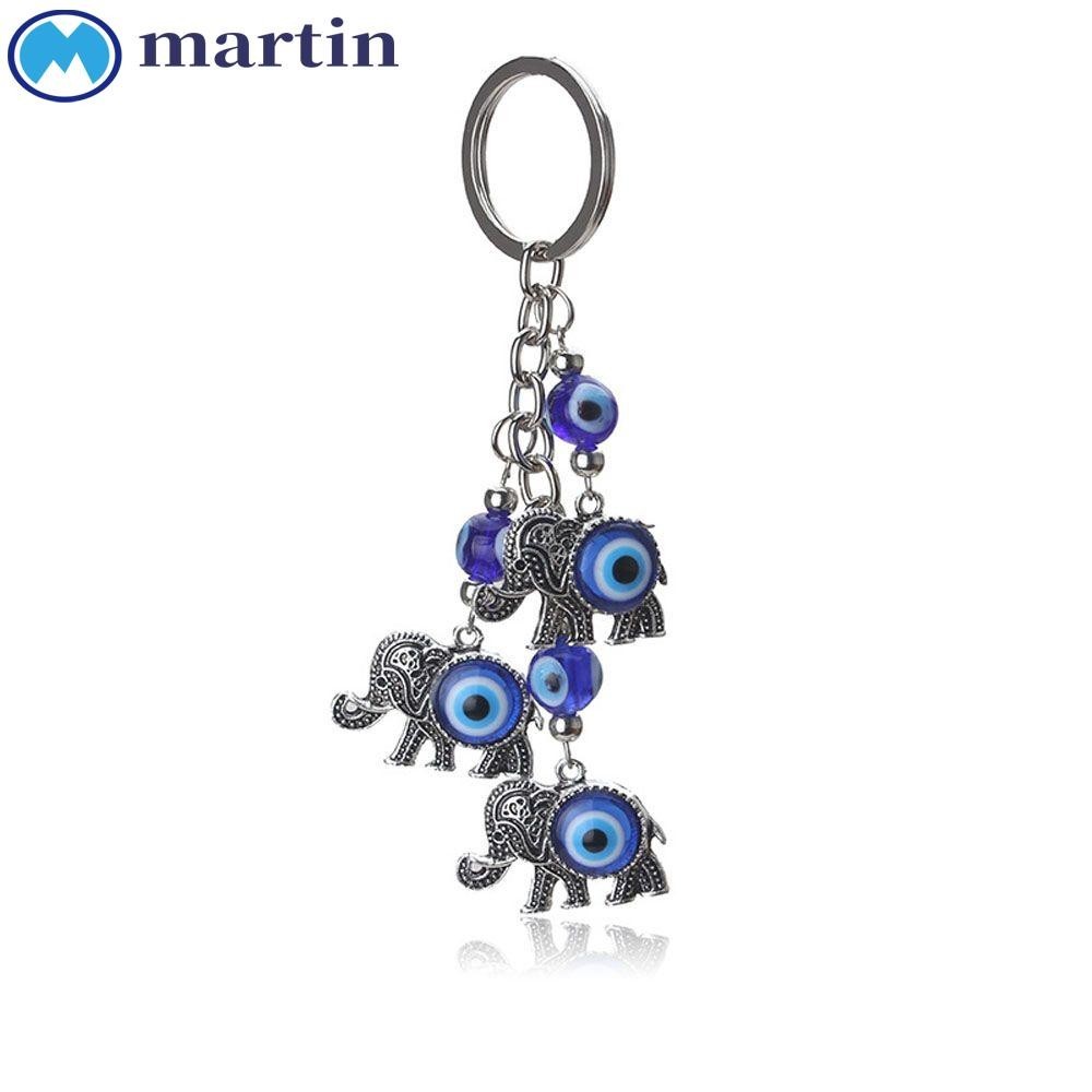 Martin พวงกุญแจรถคริสตัล Charms Evil Eye Elephant Pendent Blue Lucky Charm จี ้ รถ