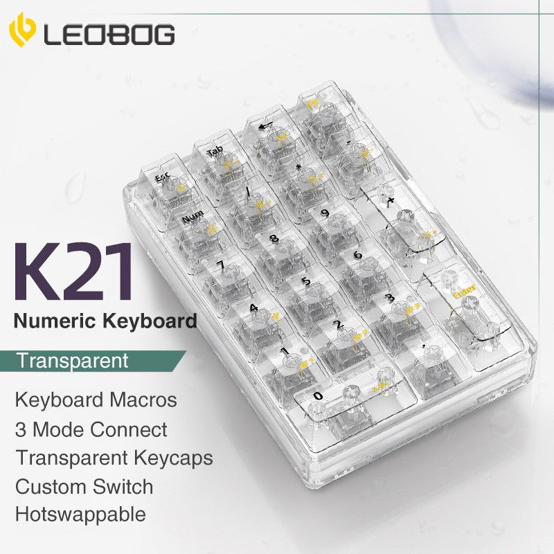 LEOBOG K21 Bluetooth Number Pad Mechanical Numeric Keypad 21 Key Transparent Photoshop Accounting Numpad Gaming Keyboard