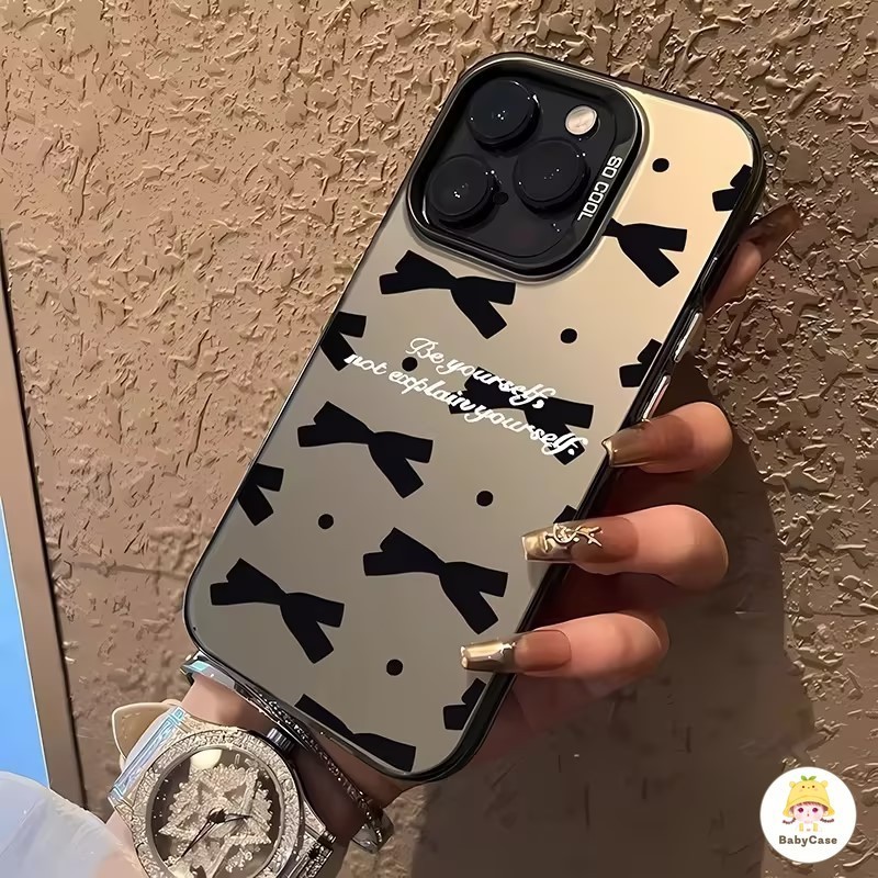 แฟชั่นที่เรียบง่ายสวยงามโบว์ชุบโลหะเลนส์นุ่มแขน iPhone 11 15 13 12 14 Pro Max 7Plus X XS XR MAX 14 15 6 8 7 Plus SE 2020