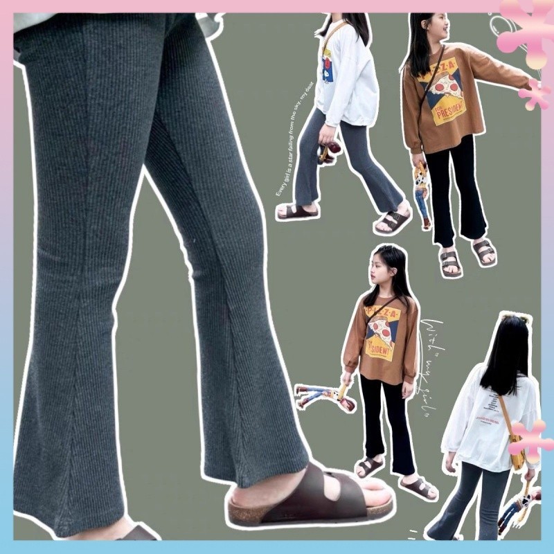 Children's Clothing2024Spring and Summer New Girls Autumn Clothing Stretch Flared Pants Baby Girl Slim Trousers Children's Casual Pants