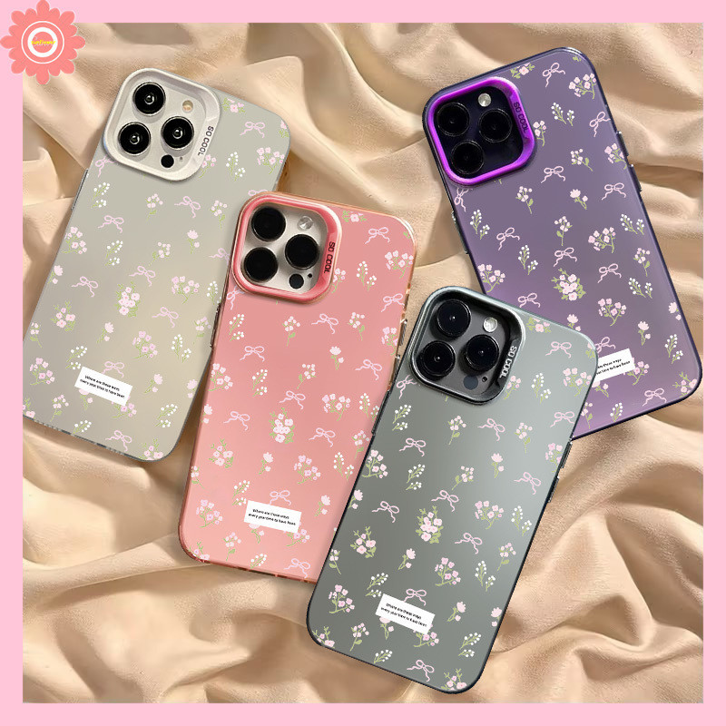แฟชั่นโบว์น่ารักโรแมนติกดอกไม้สําหรับiphone 15 14 11 13 12 Pro Max 7Plus XR 15 7 14 8 Plus X XS Max SE 2020 หรูหราชุบโลหะเลนส์นุ่มกรณี