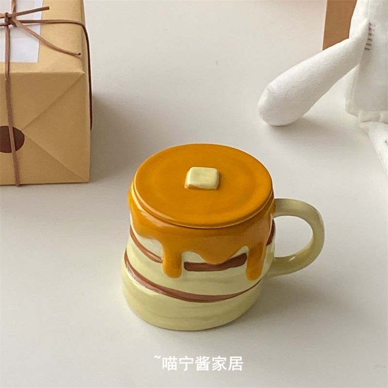แก้วมัค สามมิติถ้วยนมถ้วยกาแฟถ้วย เหมียว ซอสเซรามิก~มัฟฟิน อิน พร้อมฝาปิดการ์ตูนน้ําผึ้งน่ารัก