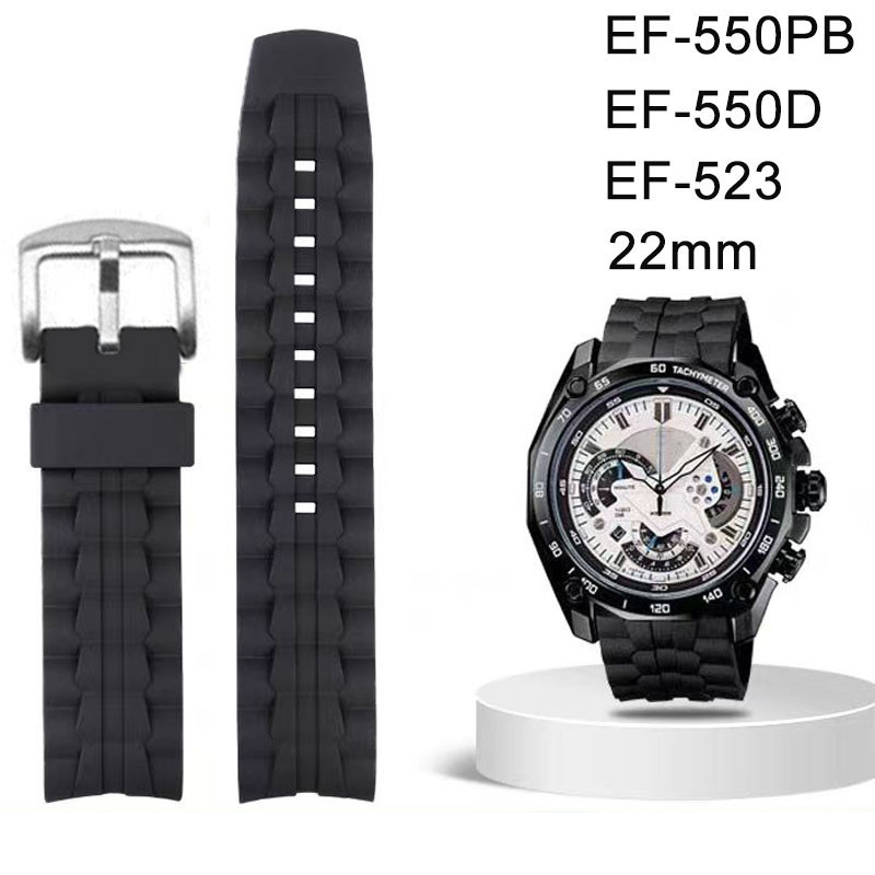 22 มม.สายนาฬิกายางสําหรับ Casio EF-550D PB EF-523 ซิลิโคนพลาสติกกันน้ํา sweatproof Watchband เปลี่ยนนาฬิกาอุปกรณ์เสริมเข็มขัดข้อมือสําหรับผู้หญิงผู้ชายสร้อยข้อมือ