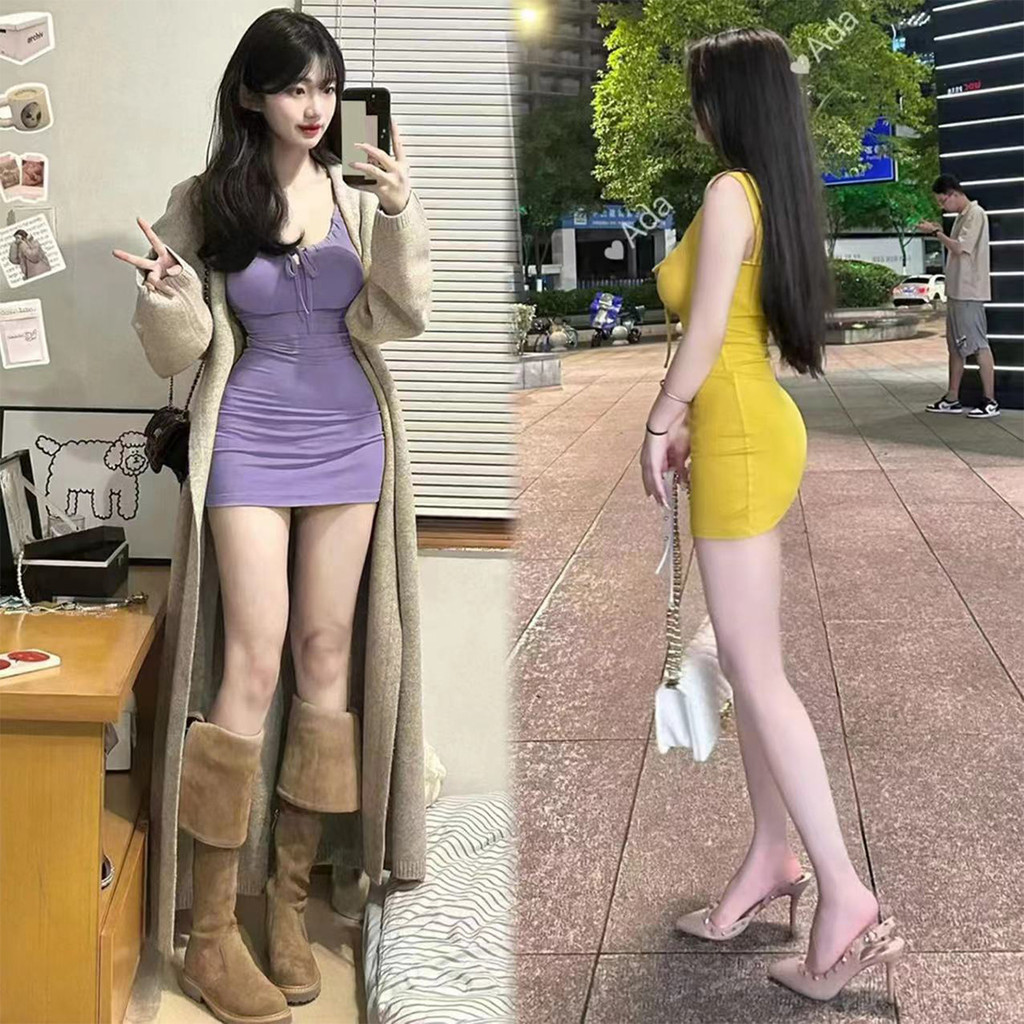 cokss ชุดเดรสรัดรูป เดรสกระโปรงสั้น สีสดใสผูกเชือกหน้าอกปรับขนาดได้ ดีไซน์สุดเซ็กซี่ในฤดูร้อน