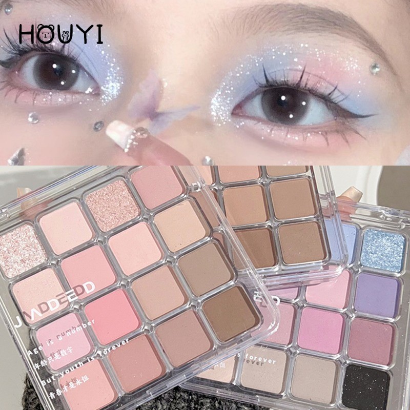 16 สีสีฟ ้ าสีชมพู Pearly Glitter Sequins Eyeshadow Palette - Matte Low Saturation Eyeshadow Palette