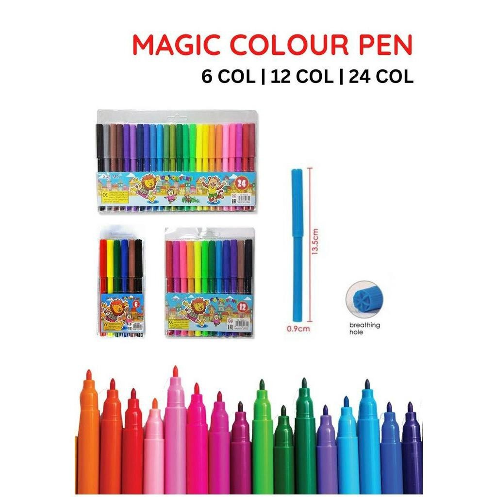 [ MAGIC COLOUR PEN ] NON TOXIC WASHABLE MAGIC COLOUR PEN SET ( SET 6 12 24 ) / BRIGHT COLOURS / WATE