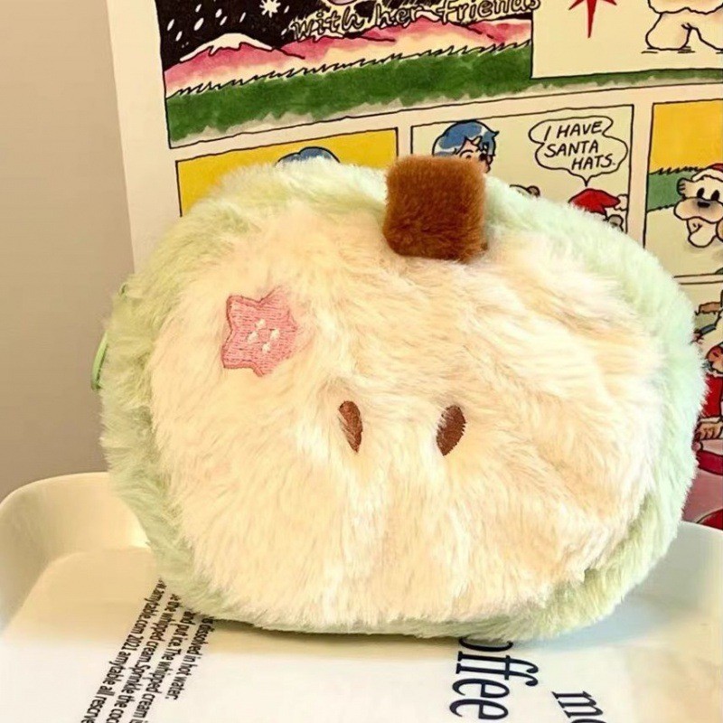 น่ารักสีเขียวแอปเปิ้ลเหรียญกระเป๋าตุ๊กตากระเป๋าสตางค์มินิแต่งหน้ากระเป๋าหูฟังถุงเก็บ