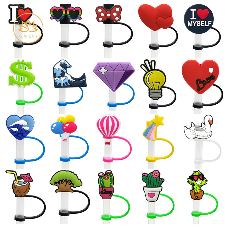 Colorplus 8 มม.1PCS PVC กระบองเพชรบอลลูนหัวใจฟาง Topper Reusable ป ้ องกันการรั ่ วไหลฟางฝาครอบเครื ่ องดื ่ มขนมหวานถ ้ วยกันฝุ ่ นตกแต ่ ง จุกปิดหลอด