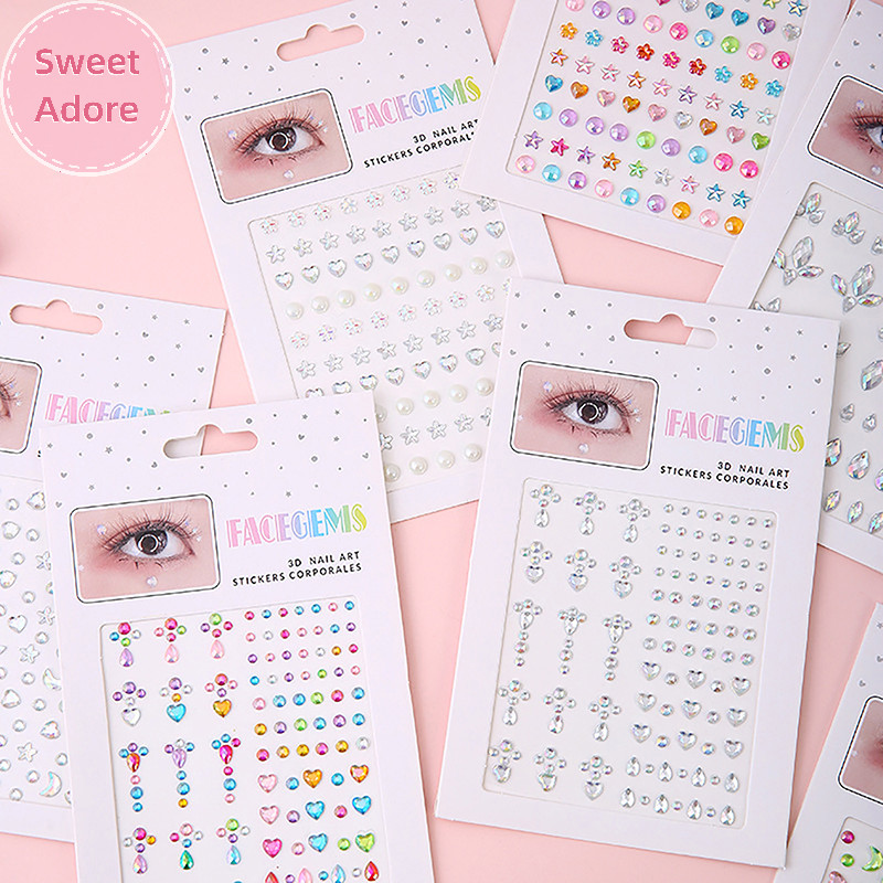 SweetAdore Face Gems Tattoo Eye Jewels Festival Body Crystal Make Up Sticker Pearls TH