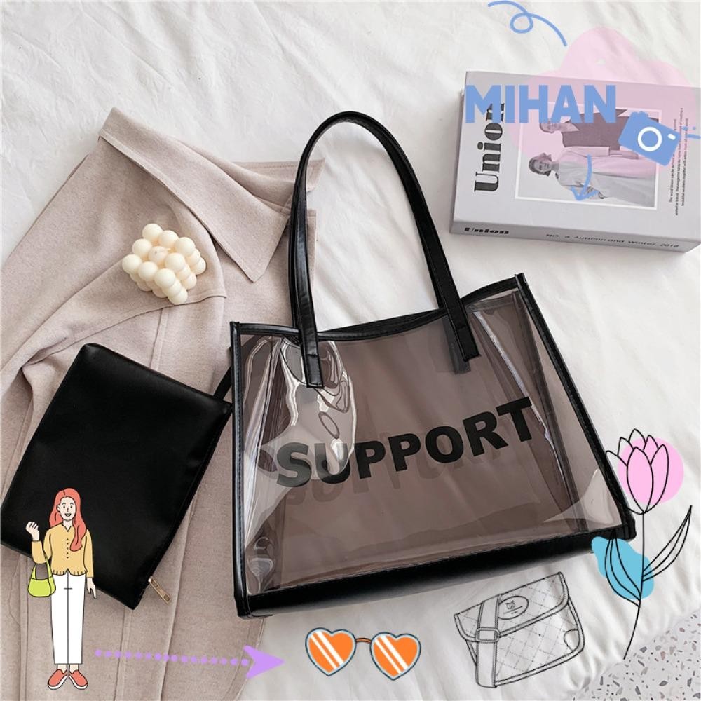 Mh Jelly Bag, กระเป ๋ าถือใส PVC ความจุขนาดใหญ ่ , กระเป ๋ าสะพายไหล ่ Tote Exposure