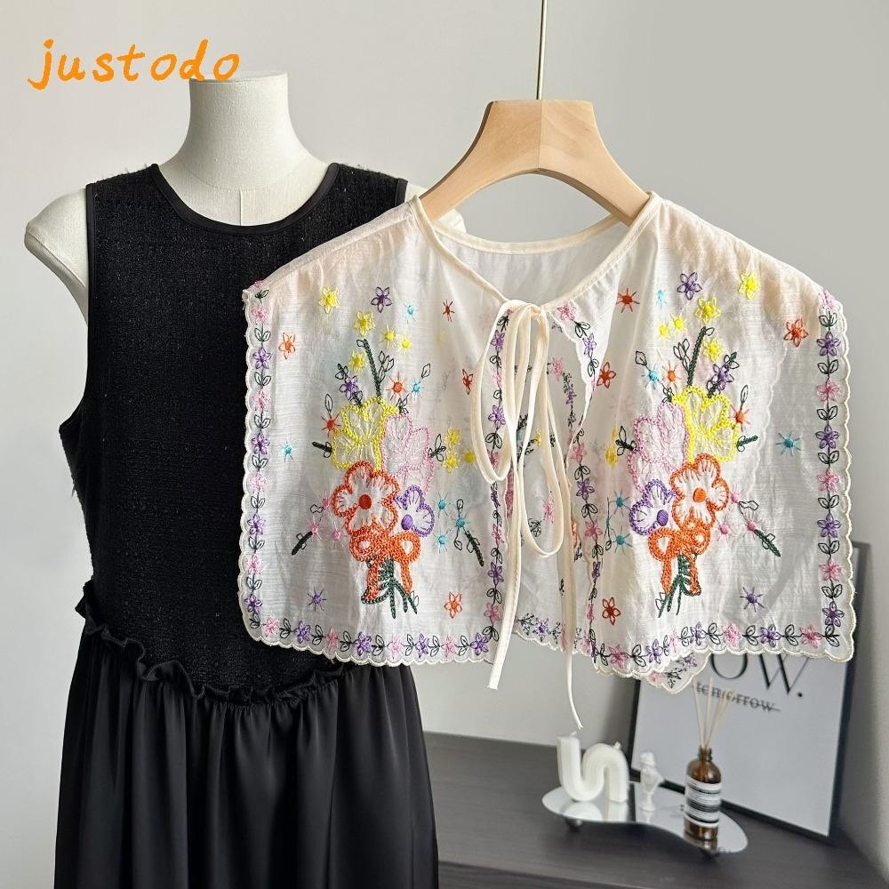Justodo ผู้หญิงลูกไม้, เย็บปักถักร้อยปลอมปกที่ถอดออกได้เสื้อ, Collar Insignia Lace Up ผ้าคลุมไหล่ชุดเสื้อตกแต่ง