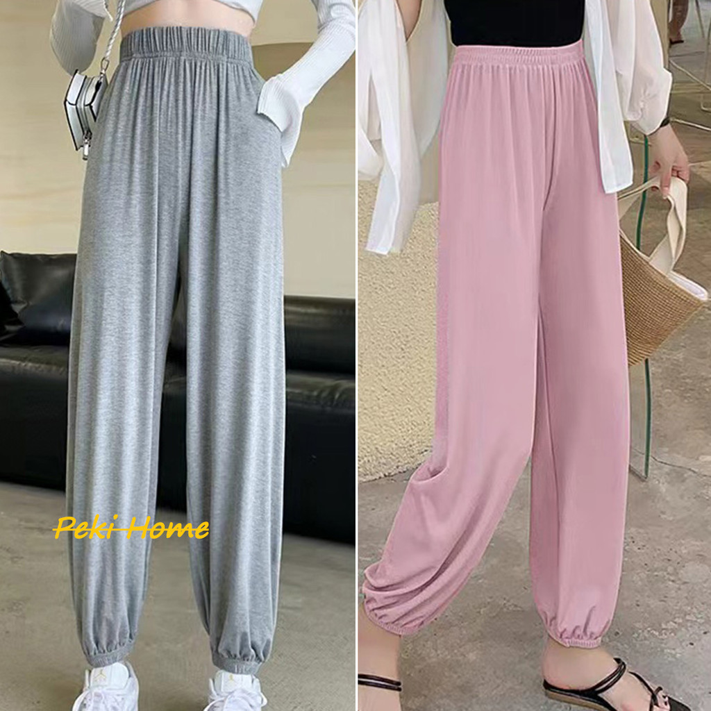 พร้อมส่งกางเกงขายาวผู้หญิงทรงสวยเอวยางยืดใส่สบายกางเกงขาบานขากว้างยาว