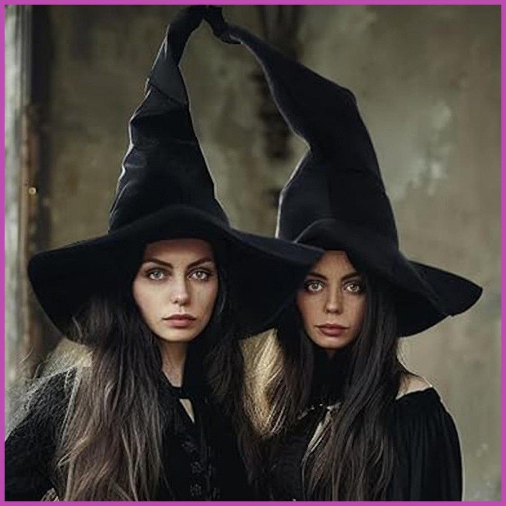 หมวกแม่มด Elegant Witches หมวกสาวกว้าง Brim หมวกแหลมอุปกรณ์เสริมสําหรับปาร์ตี้ฮาโลวีนเครื่องแต่งกายอุปกรณ์เสริม greiweth