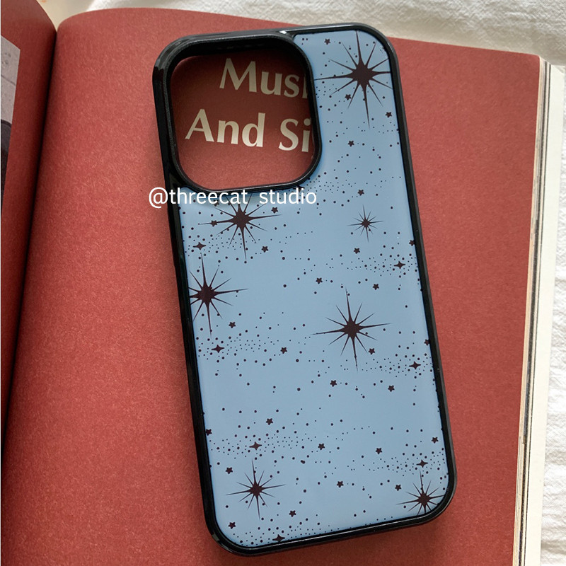 เกาหลี ins สีน ้ ําตาลจุดและดาวบุคลิกภาพรูปแบบเคสโทรศัพท ์ สําหรับ iPhone15pro/14promax/13/12/11/xsmax กรณี XR ปกสีดํา