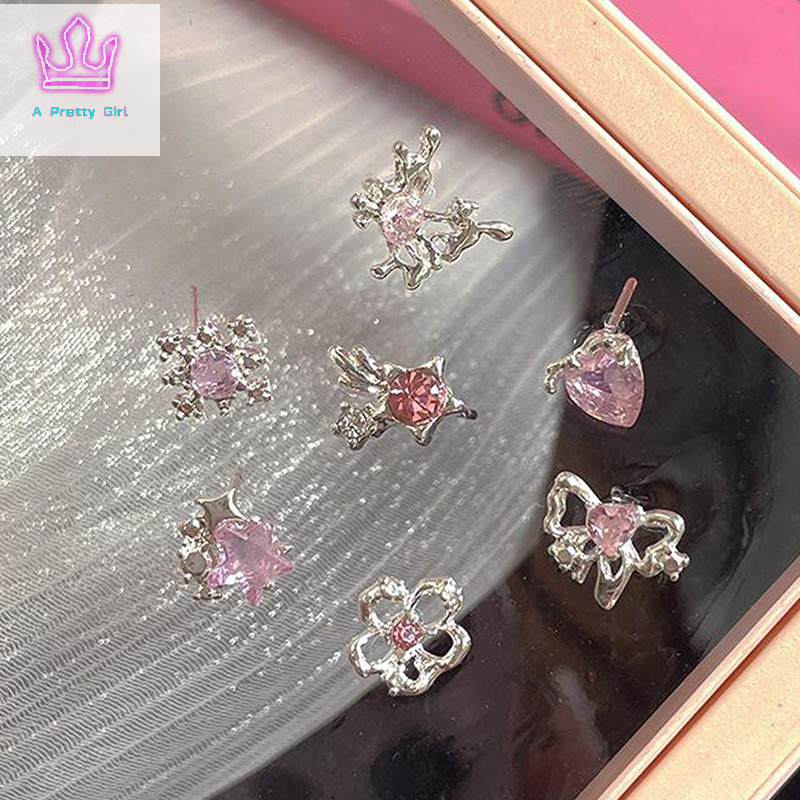A Pretty Girl 6 ชิ้นแฟชั่น Sweet Heart Stud ต่างหูสําหรับผู้หญิงสาวบุคลิกภาพแฟชั่นอารมณ์ต่างหูเครื่องประดับอุปกรณ์เสริมของขวัญใหม่
