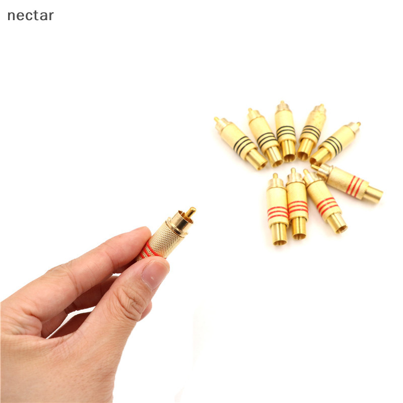 Tar 10 ชิ้น RCA Connector ชายแจ็คปลั๊กเสียง Vedio เชื่อมทองสีแดงสีดํา N