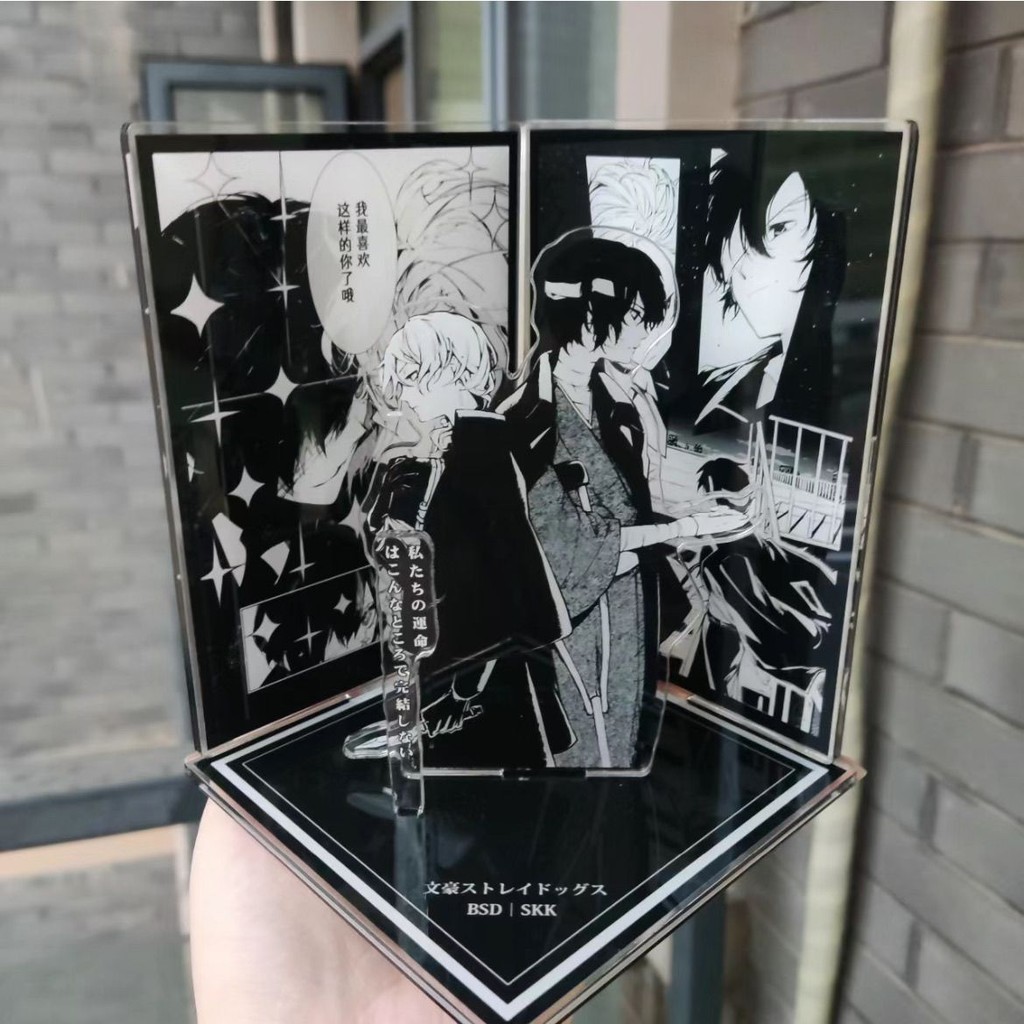 Bungo Stray สุนัขอะคริลิคขาตั ้ ง Dazai Osamu Nakahara Chuuya สีดําสีขาวรูปโต ๊ ะจอแสดงผลอะนิเมะสินค ้ าคอลเลกชันโต ๊ ะตกแต ่ ง