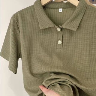 ส่งจากกรุงเทพฯ Solovely M-2XL เสอื้ผา้ผหู้ญง สไตล์เกาหลี ผ้าวาฟเฟิล เสอ ธรรมดา แขนสั้น เสื้อยืด หลวม เสื้อโปโล