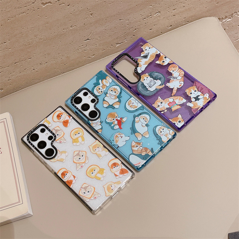 SAMSUNG Casetifyคอลเลกชันแมวฉลามน่ารักsamsung Galaxy S24 Ultra S23 Plus S22 Ultraเคสโทรศัพท์เปลือกโปร่งใสด้านหลังGlitter TPUกันกระแทกปกอ่อน