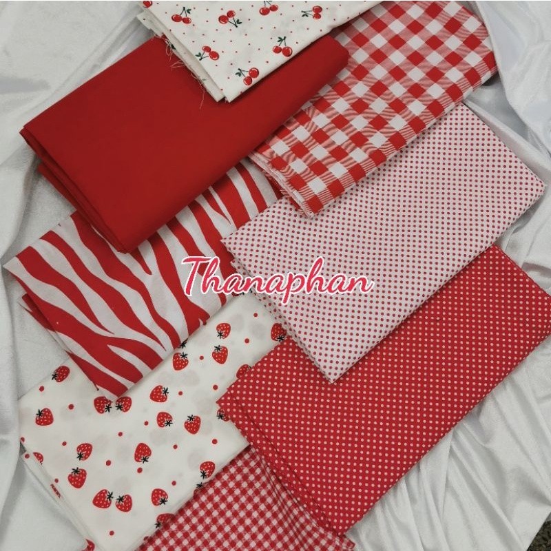 ผ้าพล็อพ ผ้าตัดเสื้อ ธีมแดง ขาว ปูโต๊ะ ปิคนิค ทำม่าน  diy